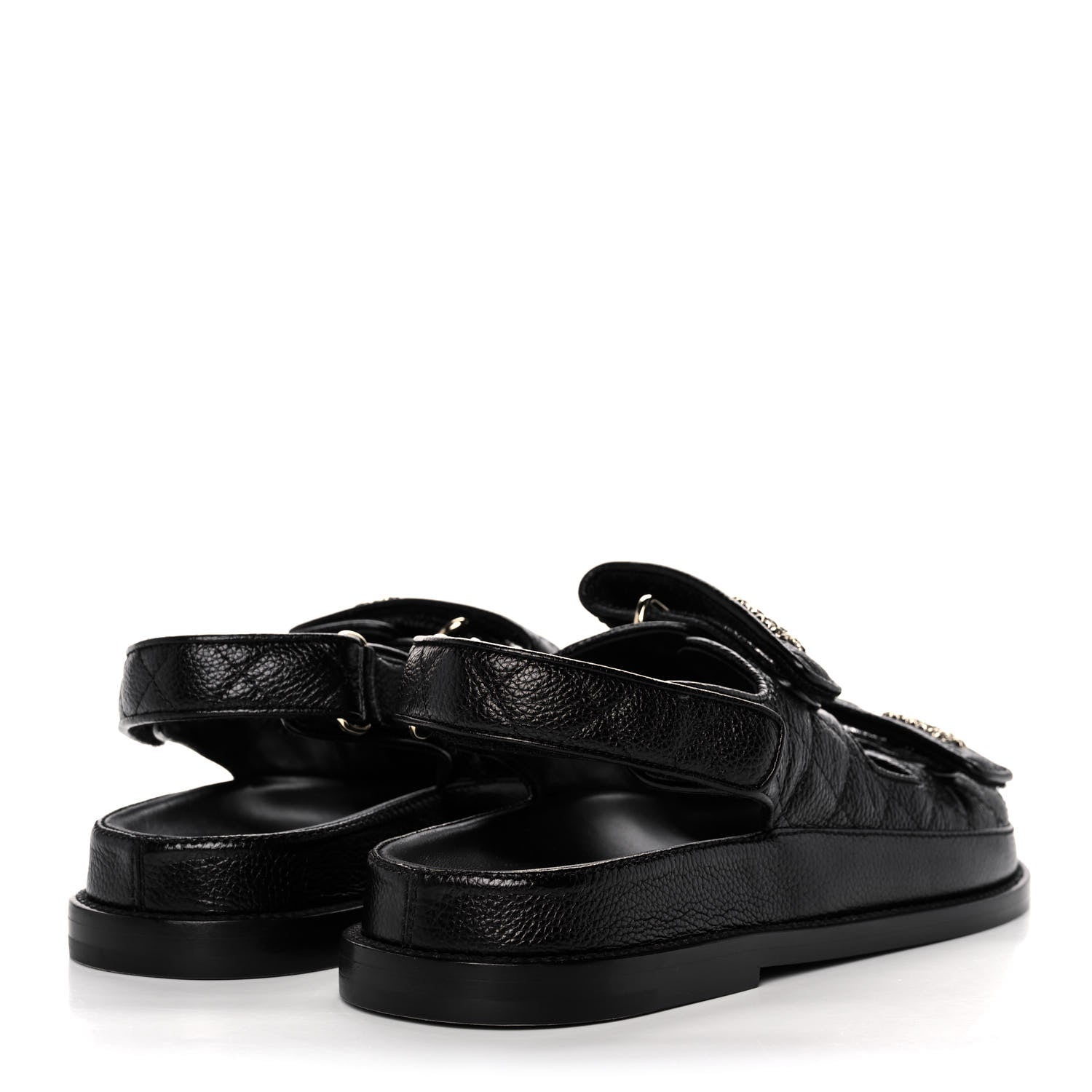 Chanel Grained Calfskin Velcro Dad Sandals 37.5 Black 4 of 10