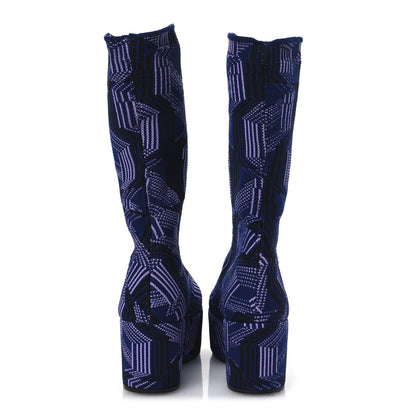 Prada Jacquard Knit Platform Ankle Boots 38.5 Bluette Glicine 6 of 10