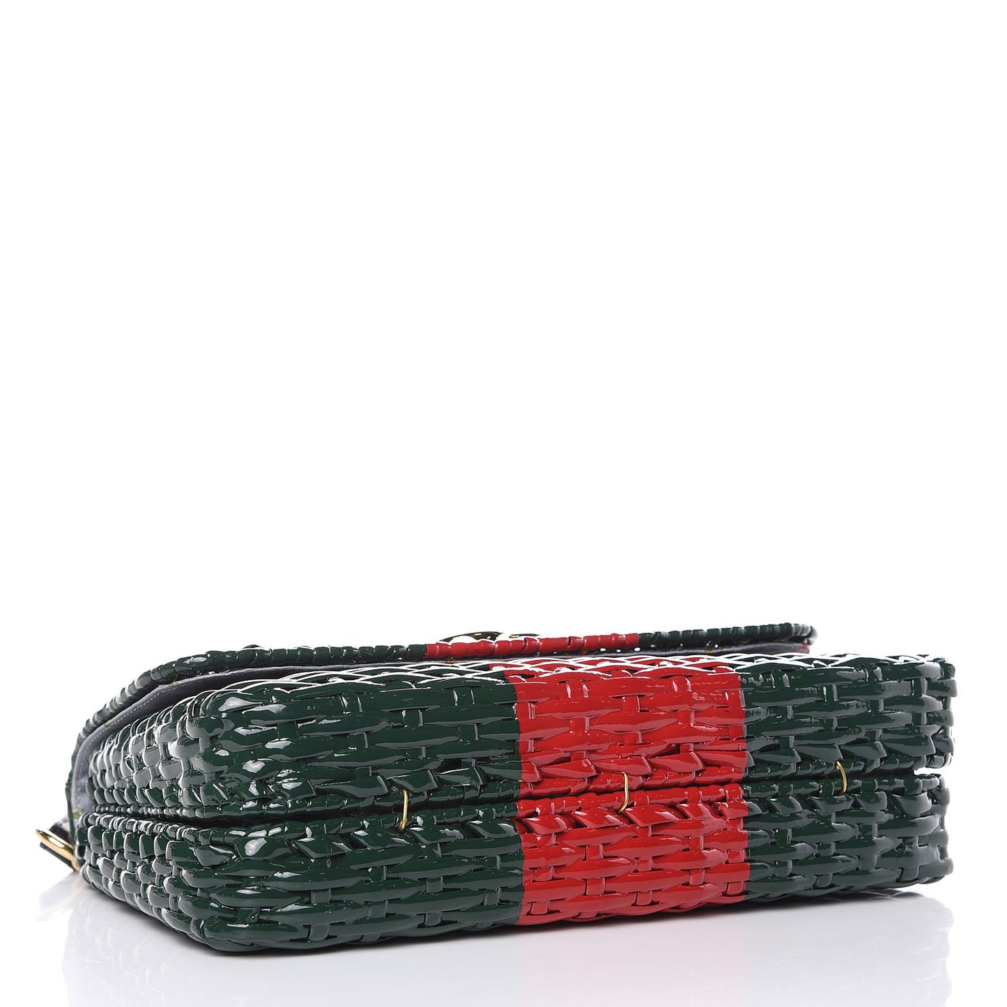 Glazed Wicker Stripe Small Cestino Shoulder Bag Green