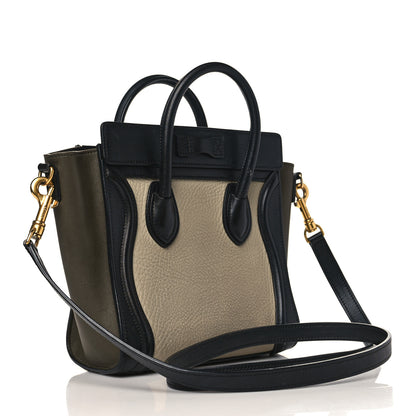 Celine Elephant Calfskin Nano Tri-Color Luggage Beige Green 3 of 10
