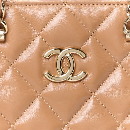Chanel Shiny Lambskin Quilted Shiny Coco Clutch With Chain Dark Beige 8 of 10