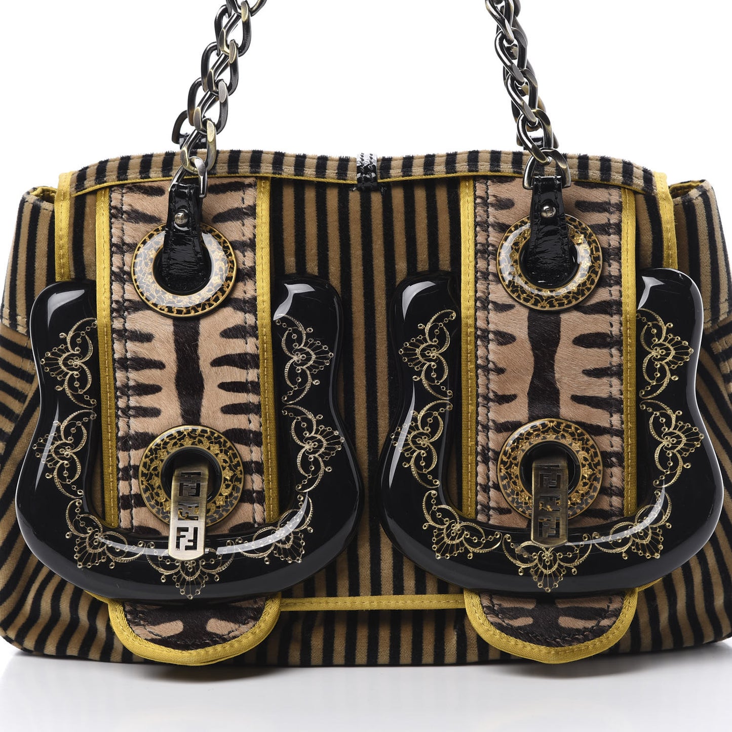 Velvet Calf Hair Pequin B Bag Tan Black