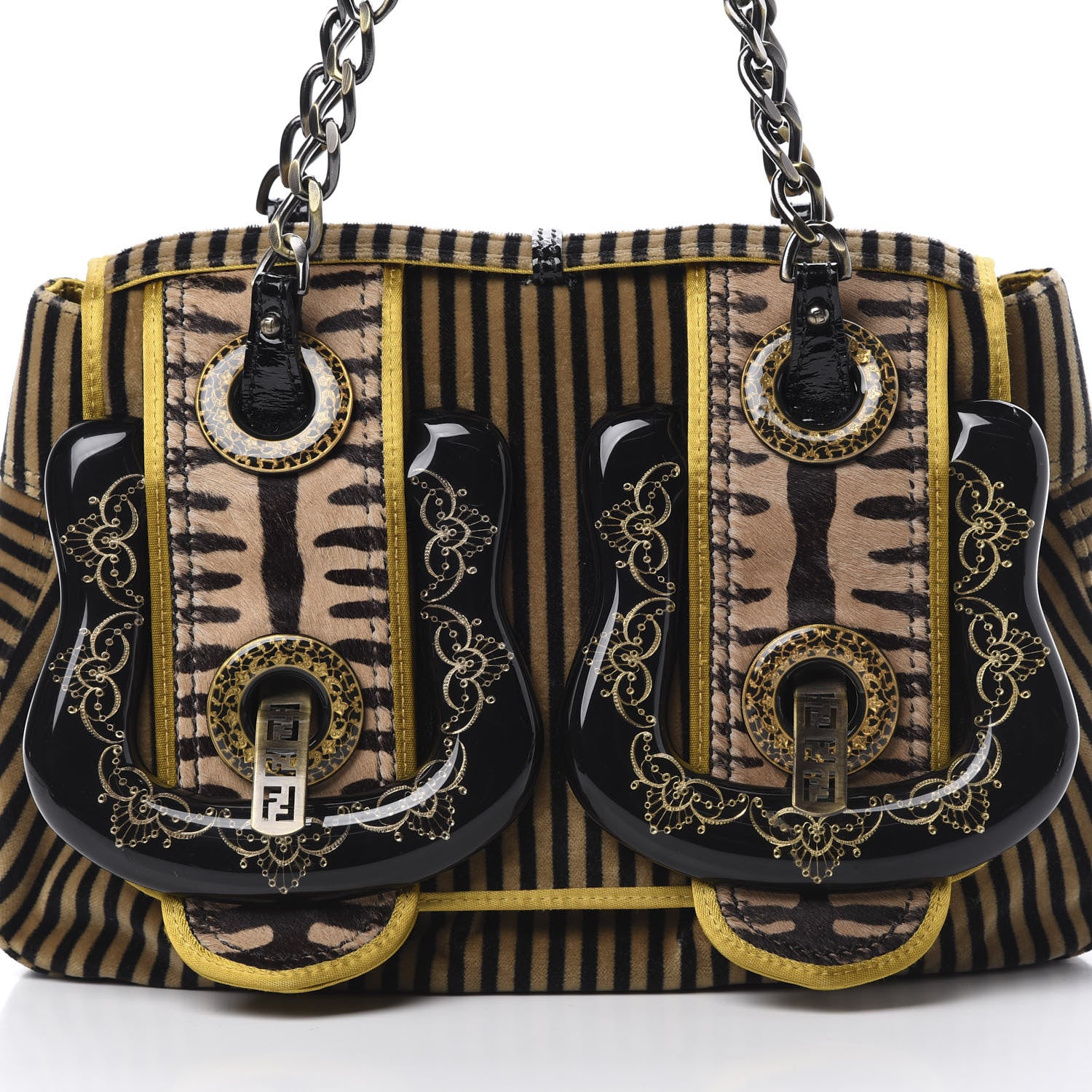 Fendi Velvet Calf Hair Pequin B Bag Tan Black 8 of 12