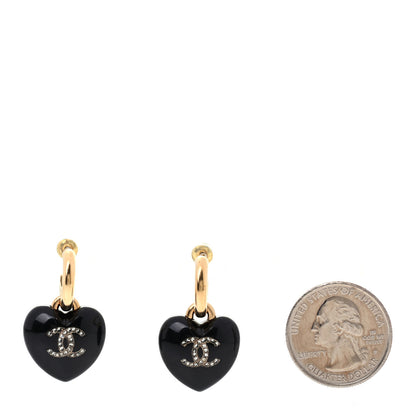 Chanel Resin Crystal CC Heart Drop Earrings Black Gold 2 of 4