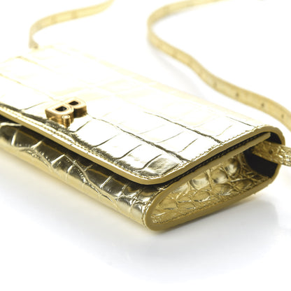 Balenciaga Metallic Calfskin Crocodile Embossed Touch Phone Holder With Strap Gold 7 of 9