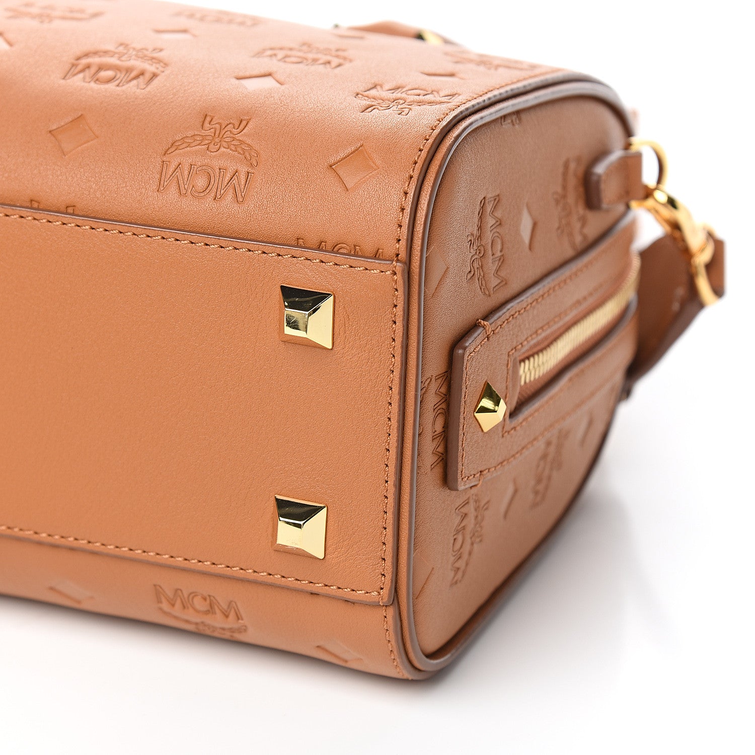 MCM Calfskin Ottomar Monogram Essential Boston Bag Cognac 7 of 8