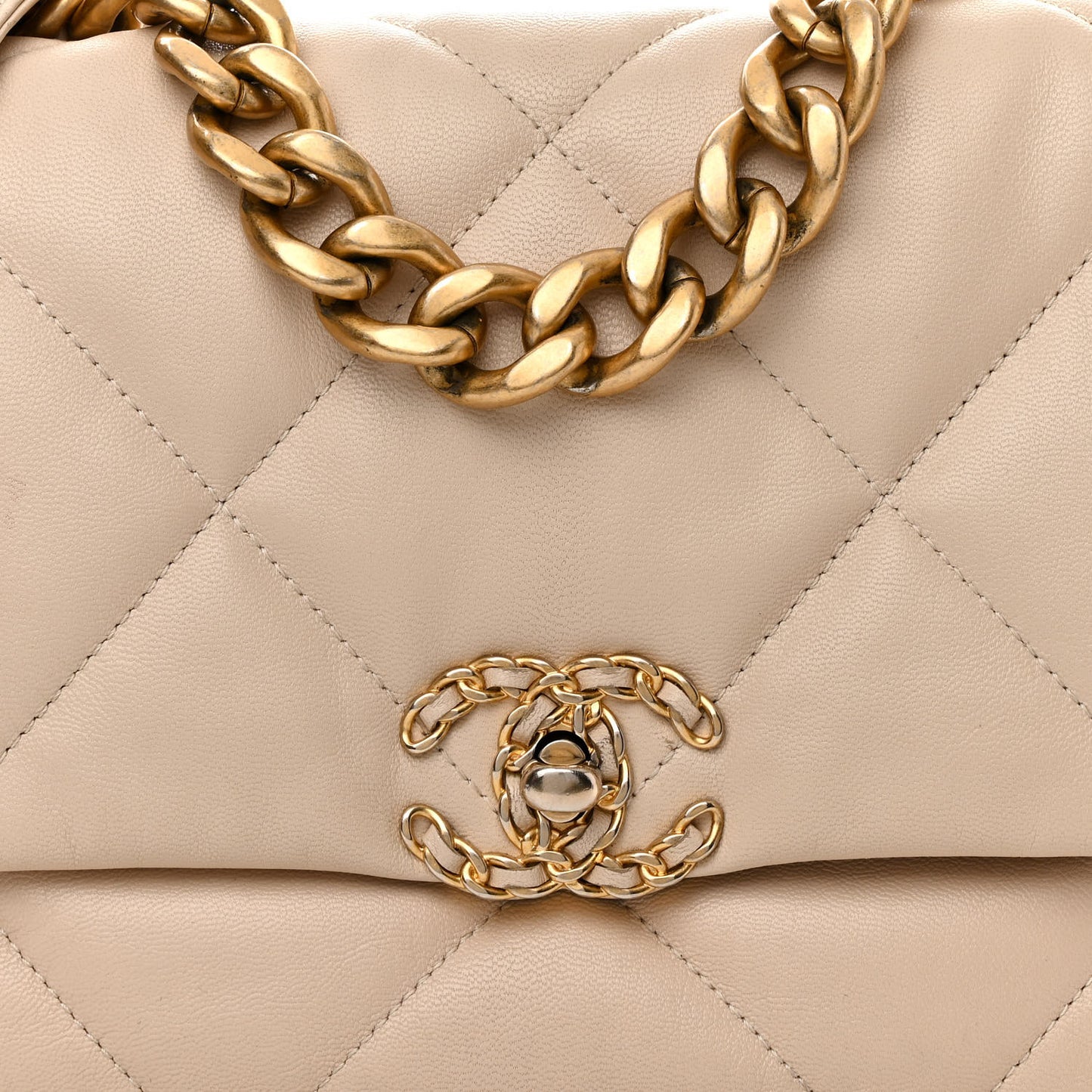 Lambskin Quilted Large Chanel 19 Flap Light Beige