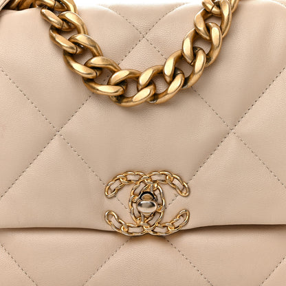 Chanel Lambskin Quilted Large Chanel 19 Flap Light Beige 8 of 13