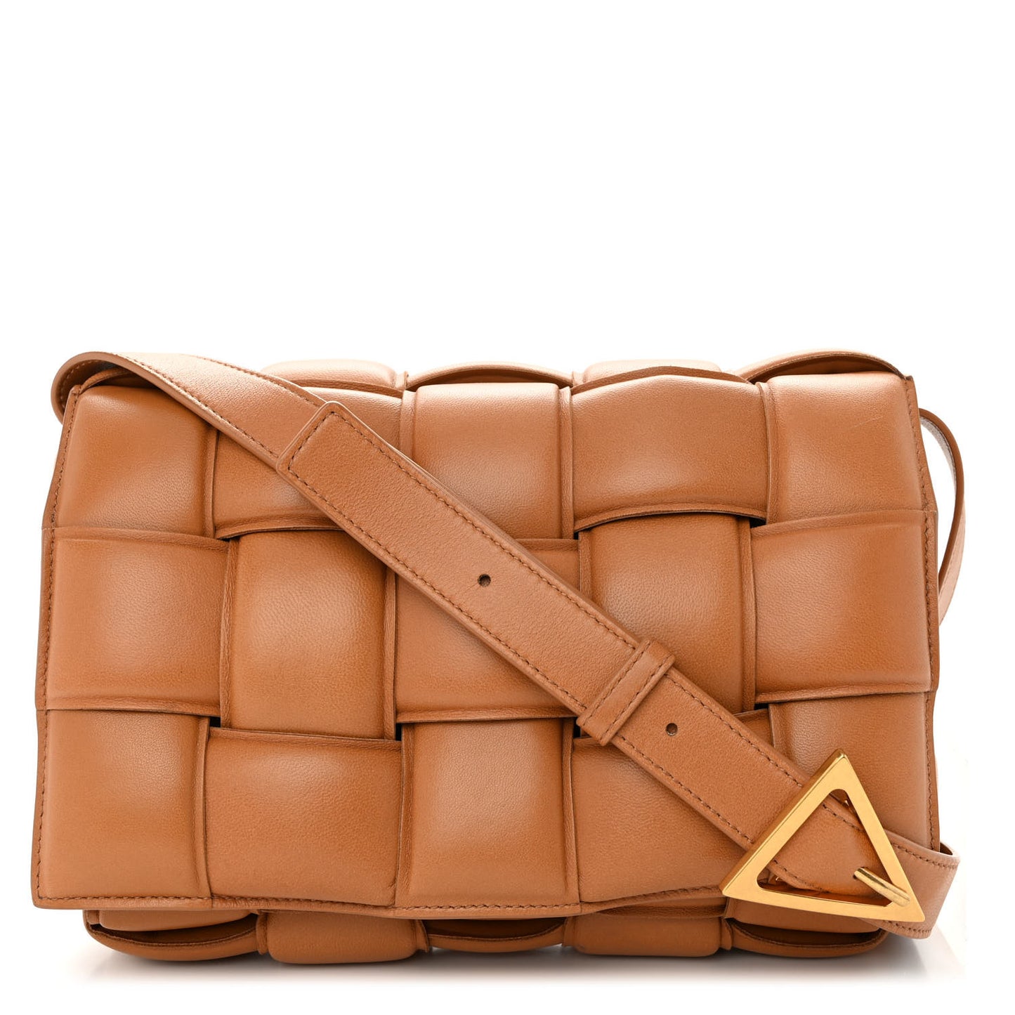 Nappa Maxi Intreccio Padded Cassette Crossbody Bag Caramel