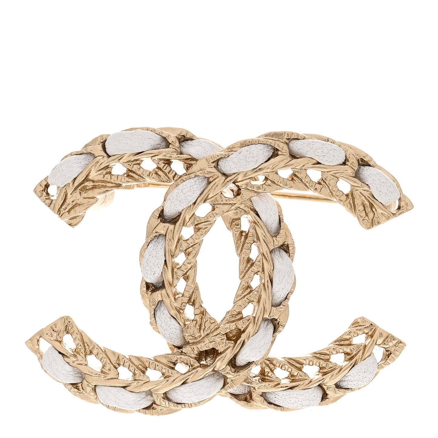 Lambskin CC Chain Brooch White Gold