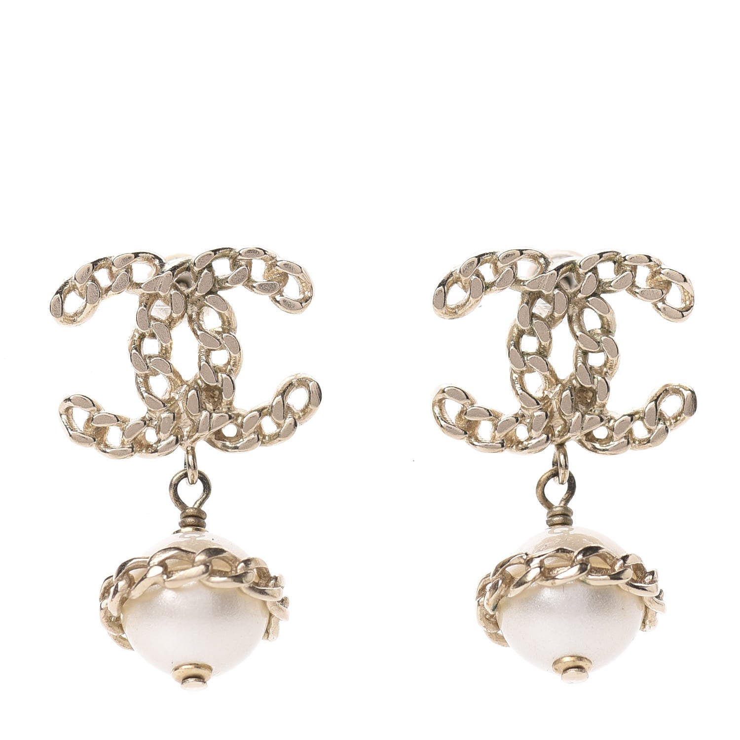 Chanel Chain Pearl CC Drop Earrings Gold 1 of 5