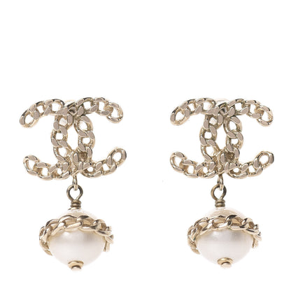 Chanel Chain Pearl CC Drop Earrings Gold 1 of 5