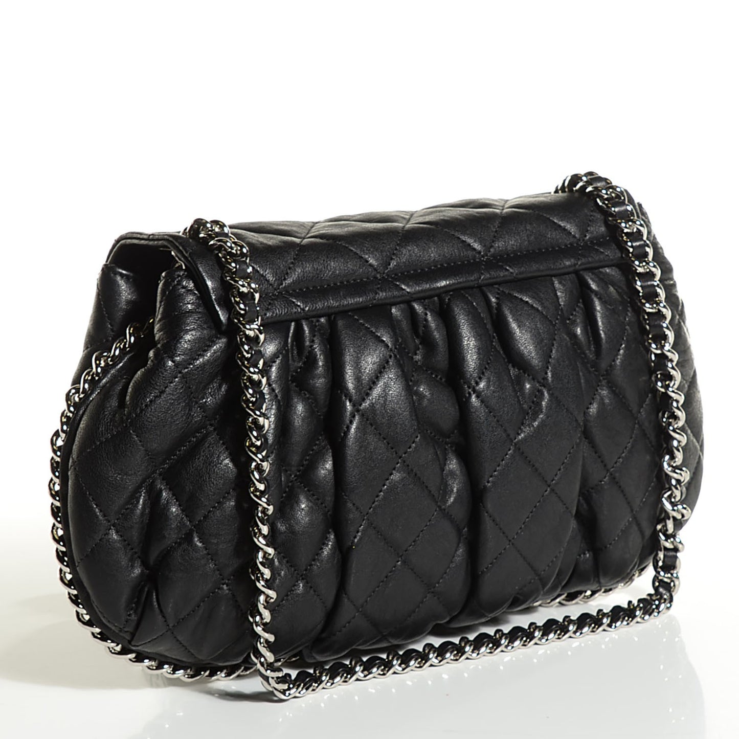 Washed Lambskin Quilted Medium Chain Around Messenger Black