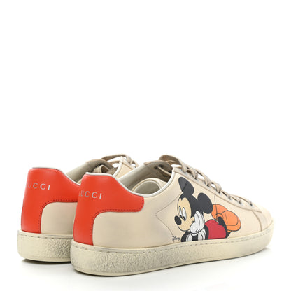 Gucci X DISNEY Miro Soft Calfskin Mickey Mouse Print Womens Ace Sneakers 37.5 Ivory Deep Orange 4 of 8