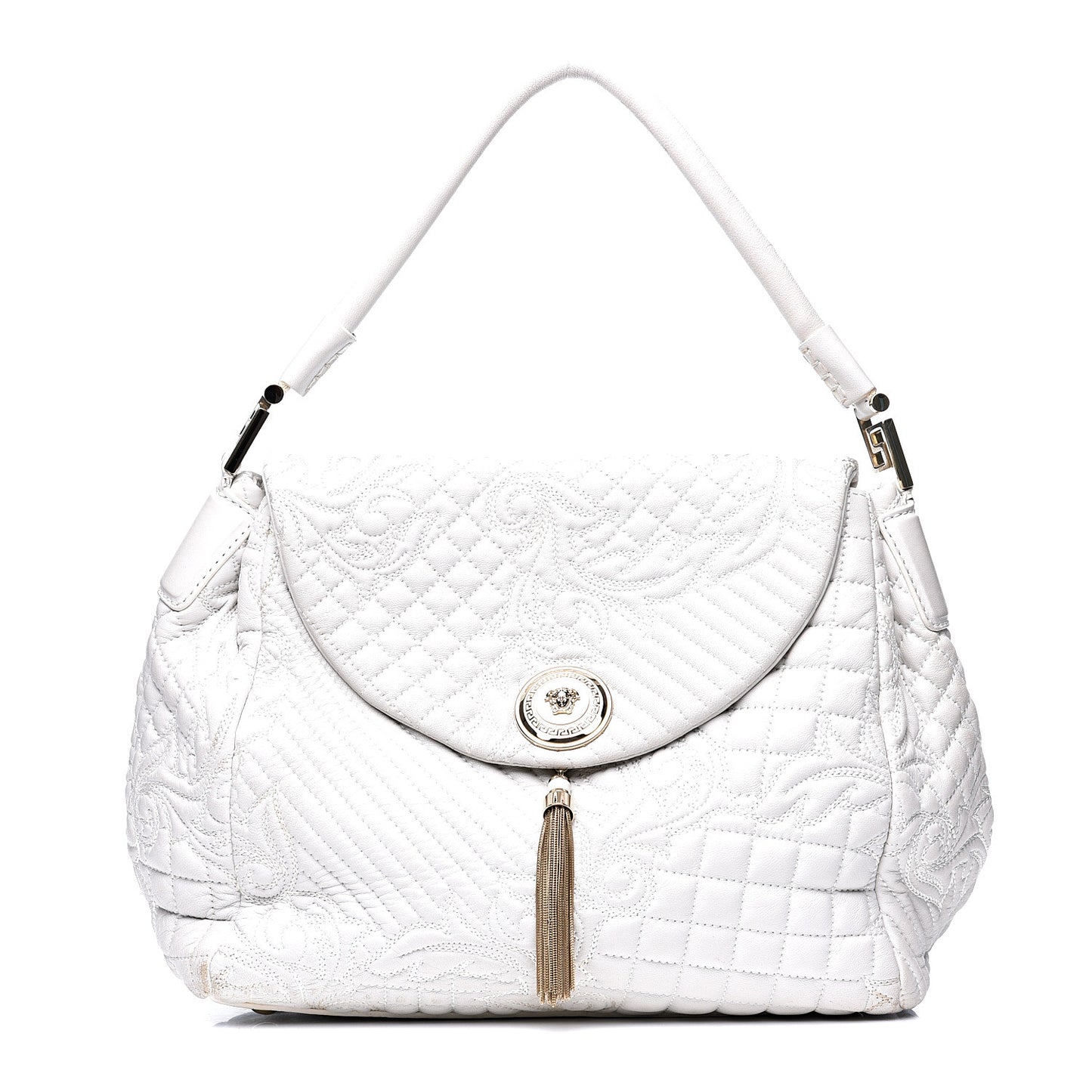 Nappa Barocco Quilted Vanitas Talia Shoulder Bag White