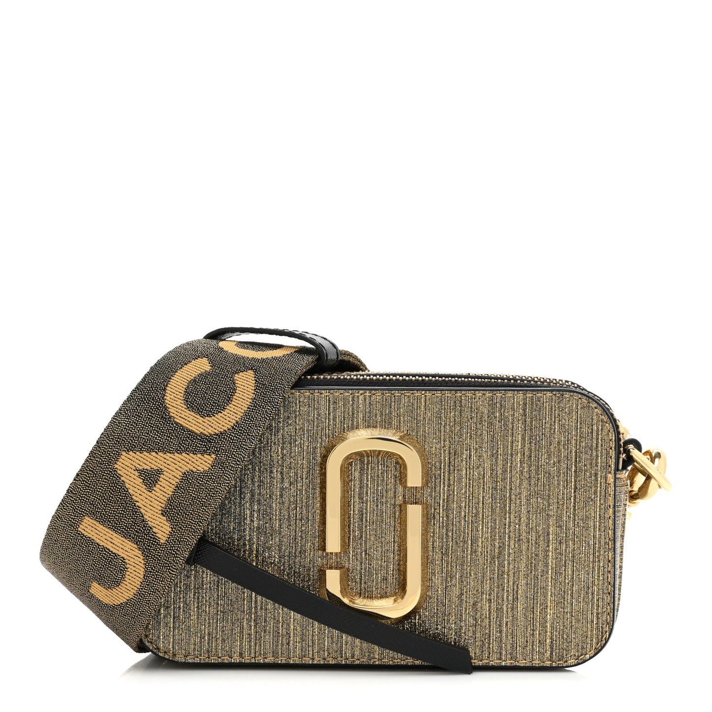 Metallic Calfskin Glitter Small Snapshot Camera Bag Gold Black