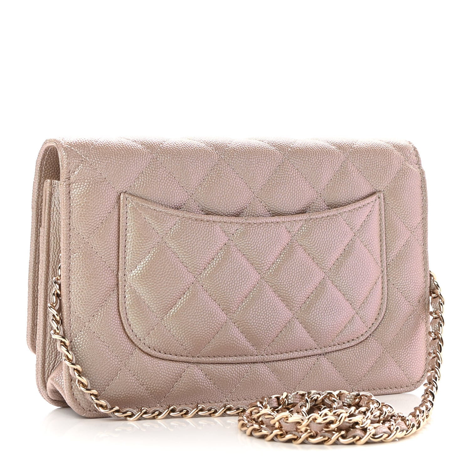 Chanel Iridescent Caviar Quilted Wallet On Chain WOC Beige 3 of 11