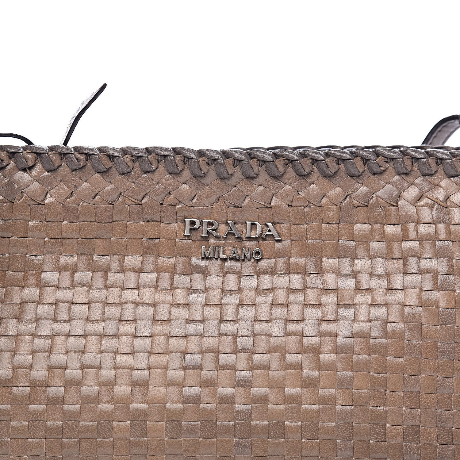 Prada Goatskin Woven Tassel Shoulder Bag Pomice Grafite 10 of 10