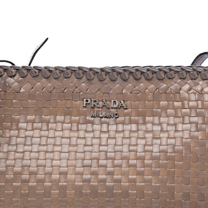 Prada Goatskin Woven Tassel Shoulder Bag Pomice Grafite 10 of 10