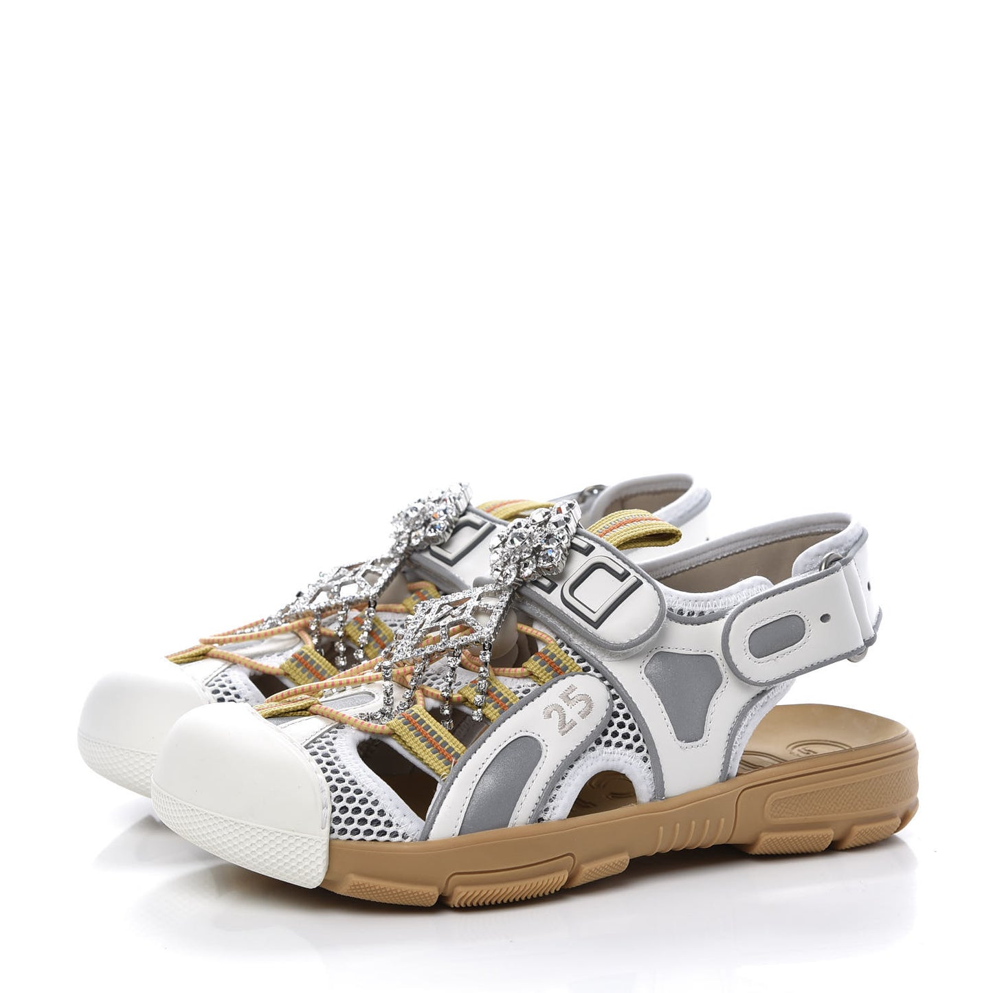 Mesh Fabric Tinsel Sport Sandals 37.5 White Silver