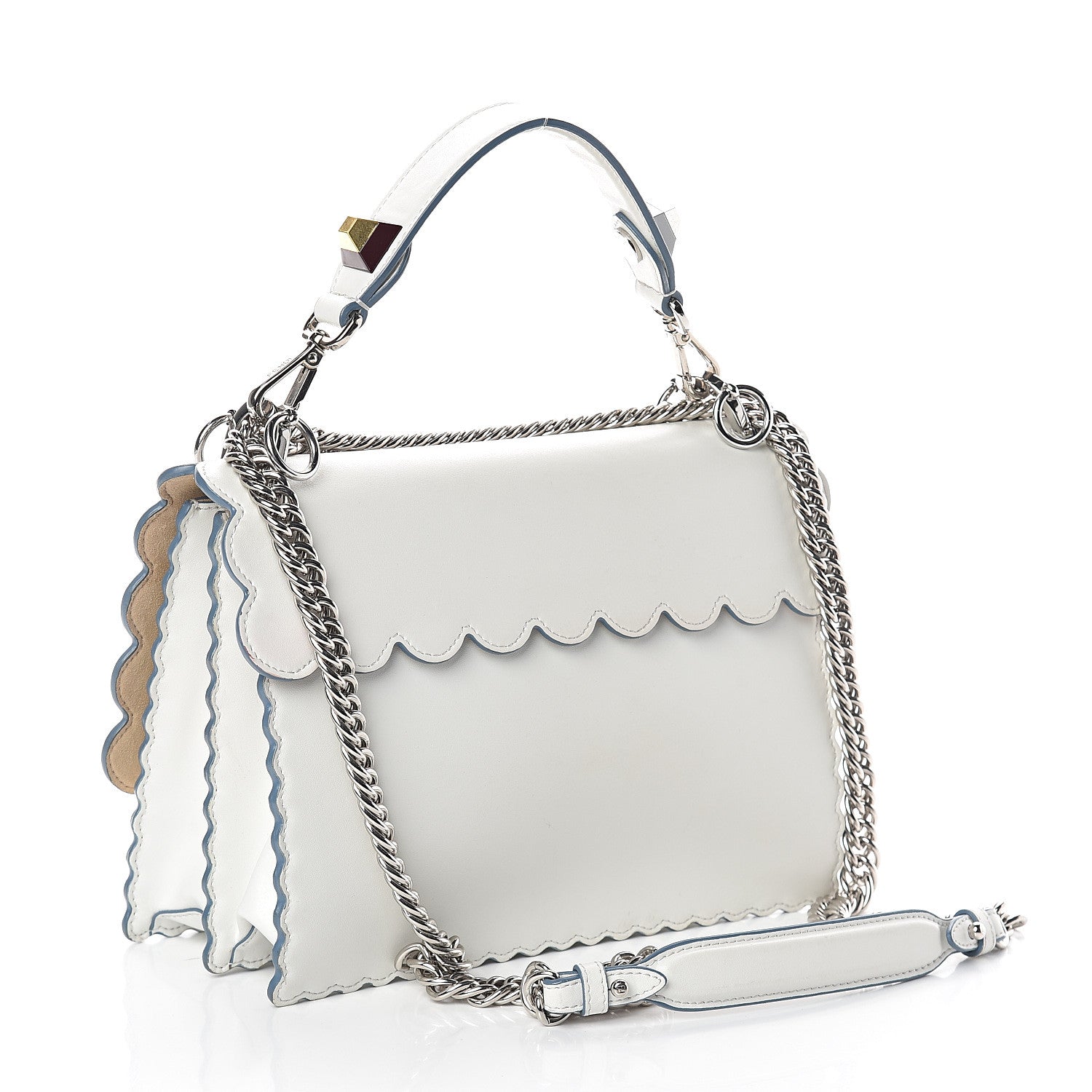 Fendi Vitello Liberty Scalloped Studded Kan I Shoulder Bag Bianco 2 of 9