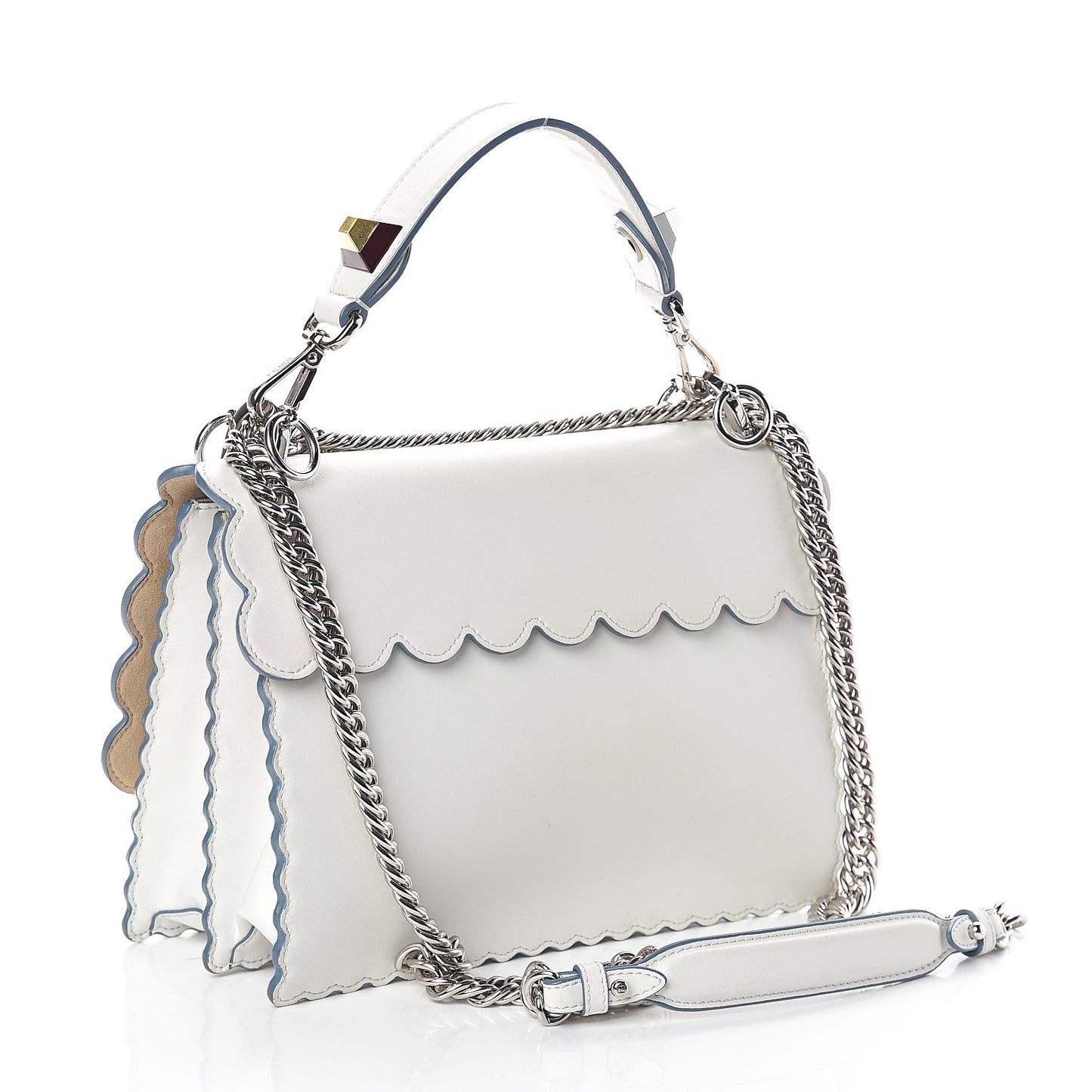 Vitello Liberty Scalloped Studded Kan I Shoulder Bag Bianco