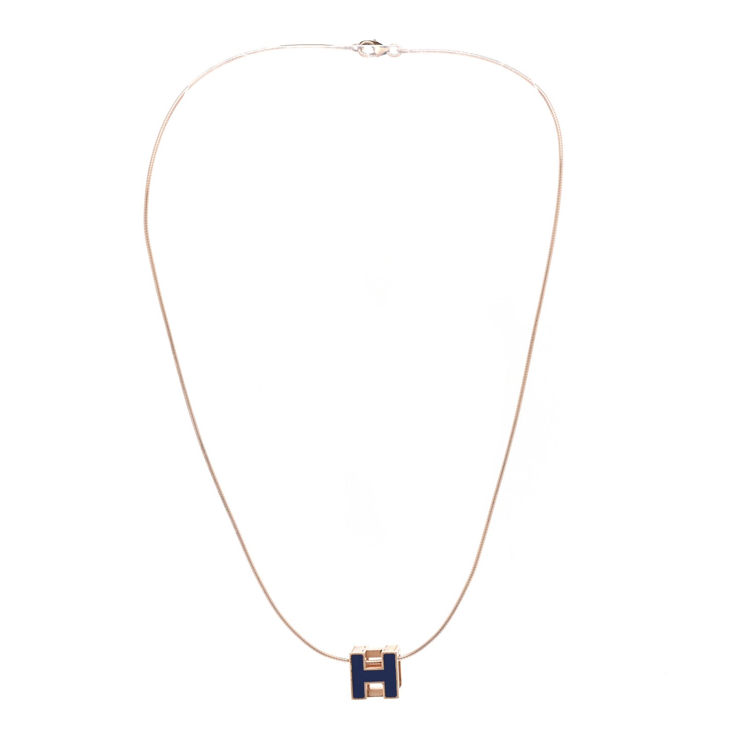 Rose Gold Lacquered Cage d'H Pendant Necklace Bleu Sature