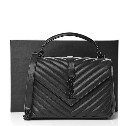 Saint Laurent Sheepskin Matelasse Chevron Monogram Medium College Bag Black 12 of 12