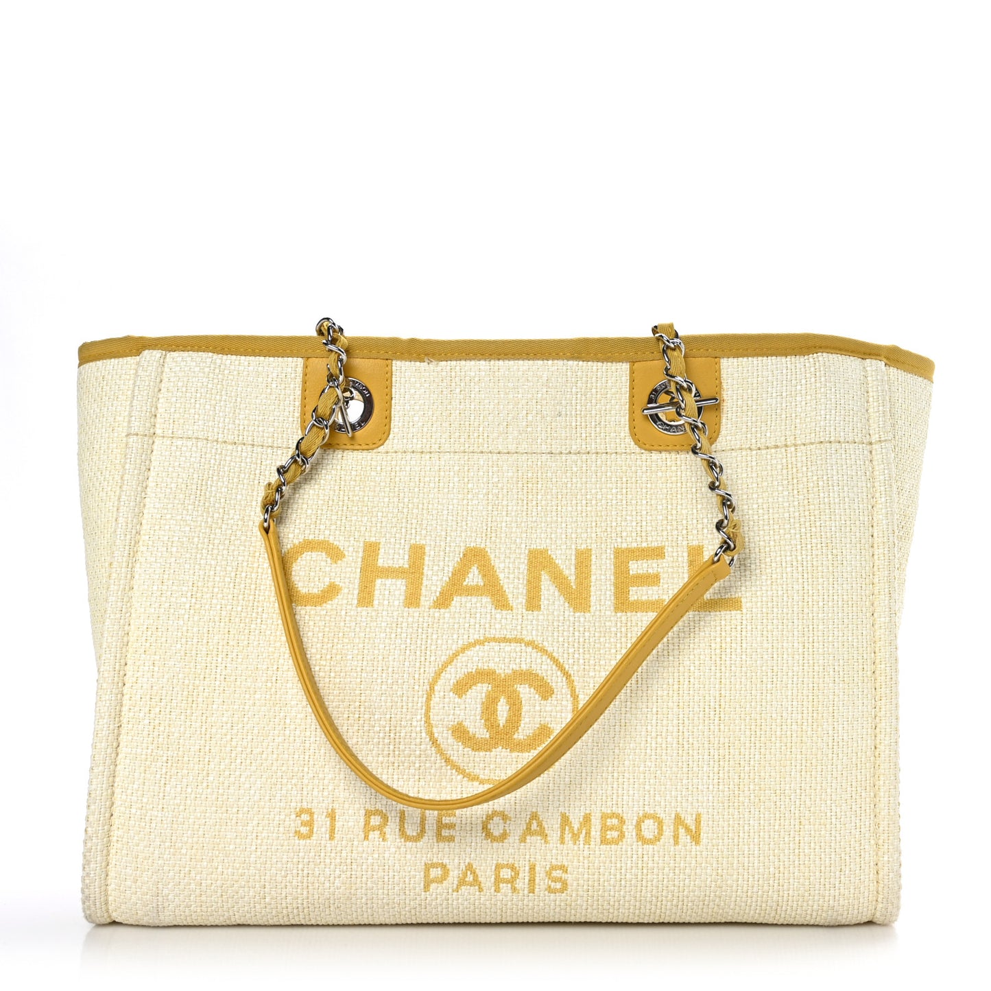 Woven Straw Raffia Small Deauville Tote Yellow