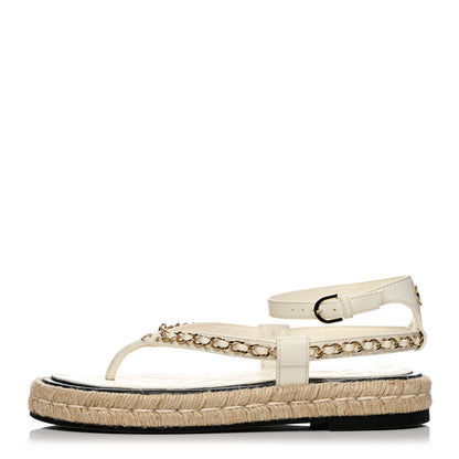 Chanel Lambskin Chain CC Thong Espadrille Sandals 37 White 1 of 10