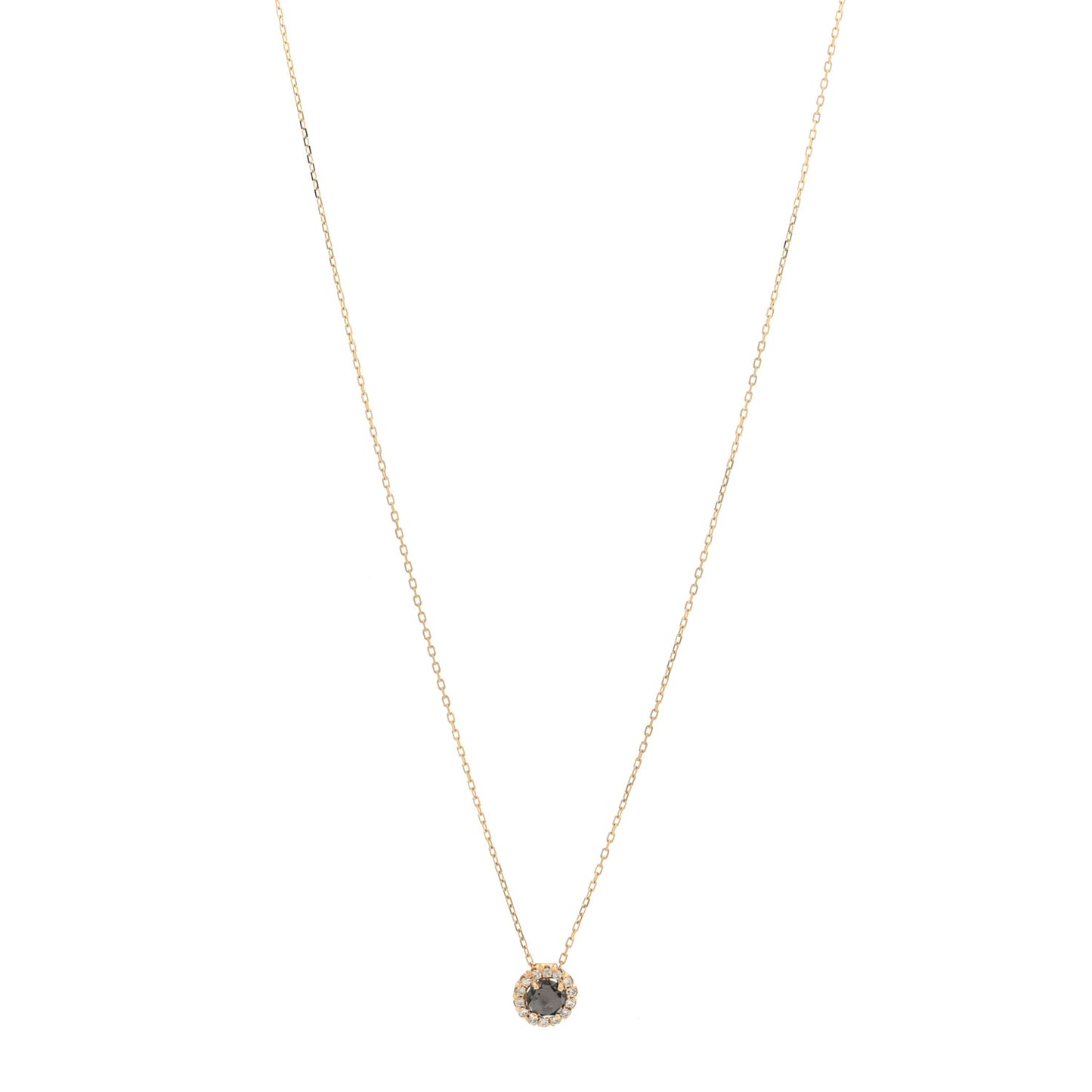 14K Yellow Gold Diamond Black Night Quartz Halo Pendant Necklace
