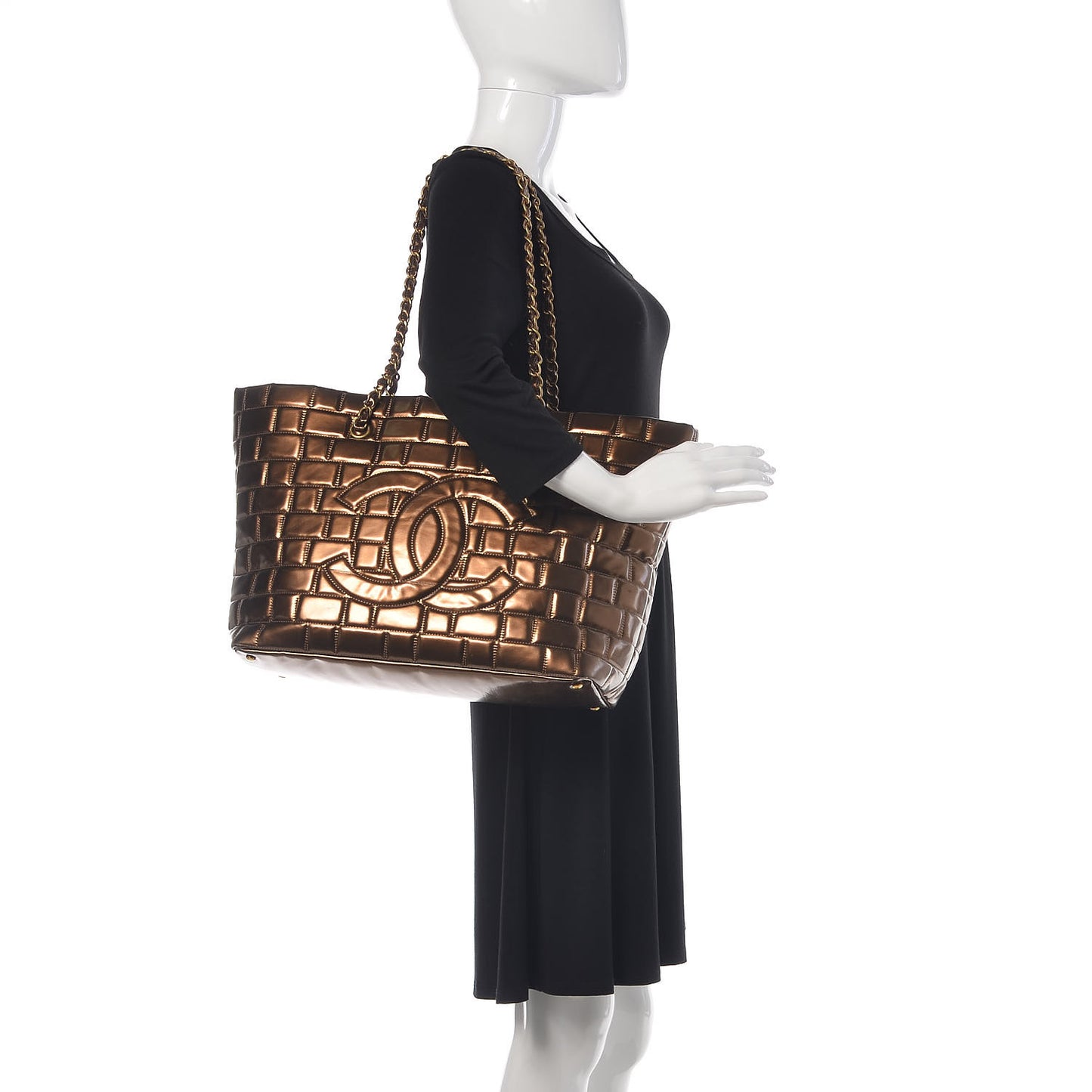 Vinyl Quilted Large Frozen Tote Bronze