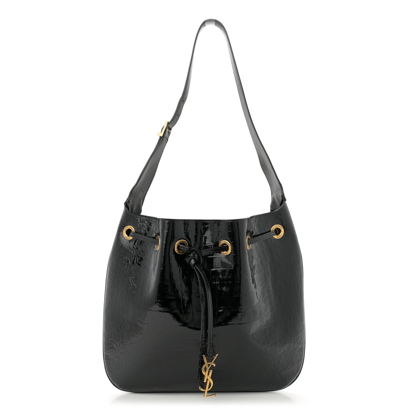 Crocodile Embossed Calfskin Medium Paris VII Flat Hobo Black