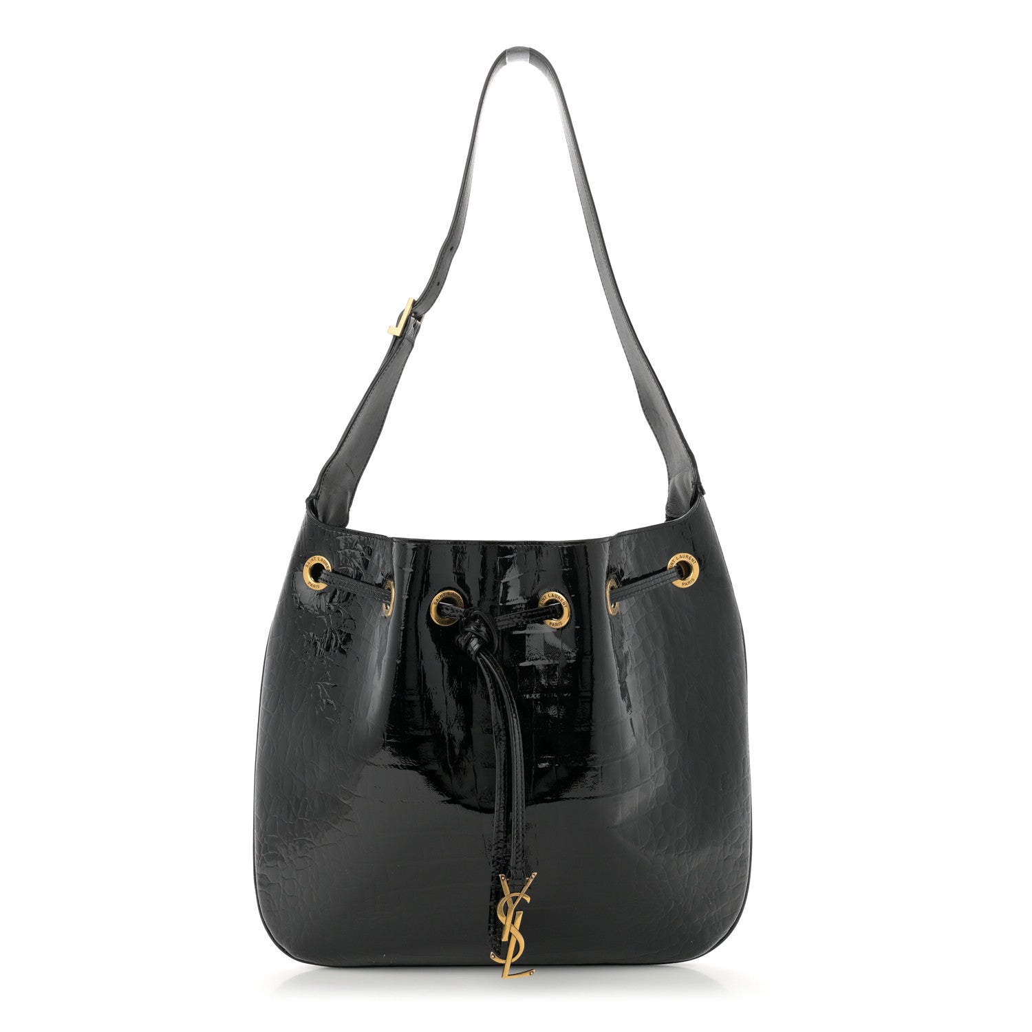Saint Laurent Crocodile Embossed Calfskin Medium Paris VII Flat Hobo Black 1 of 15