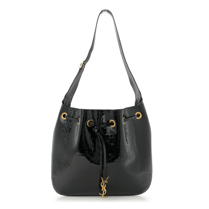 Saint Laurent Crocodile Embossed Calfskin Medium Paris VII Flat Hobo Black 1 of 15