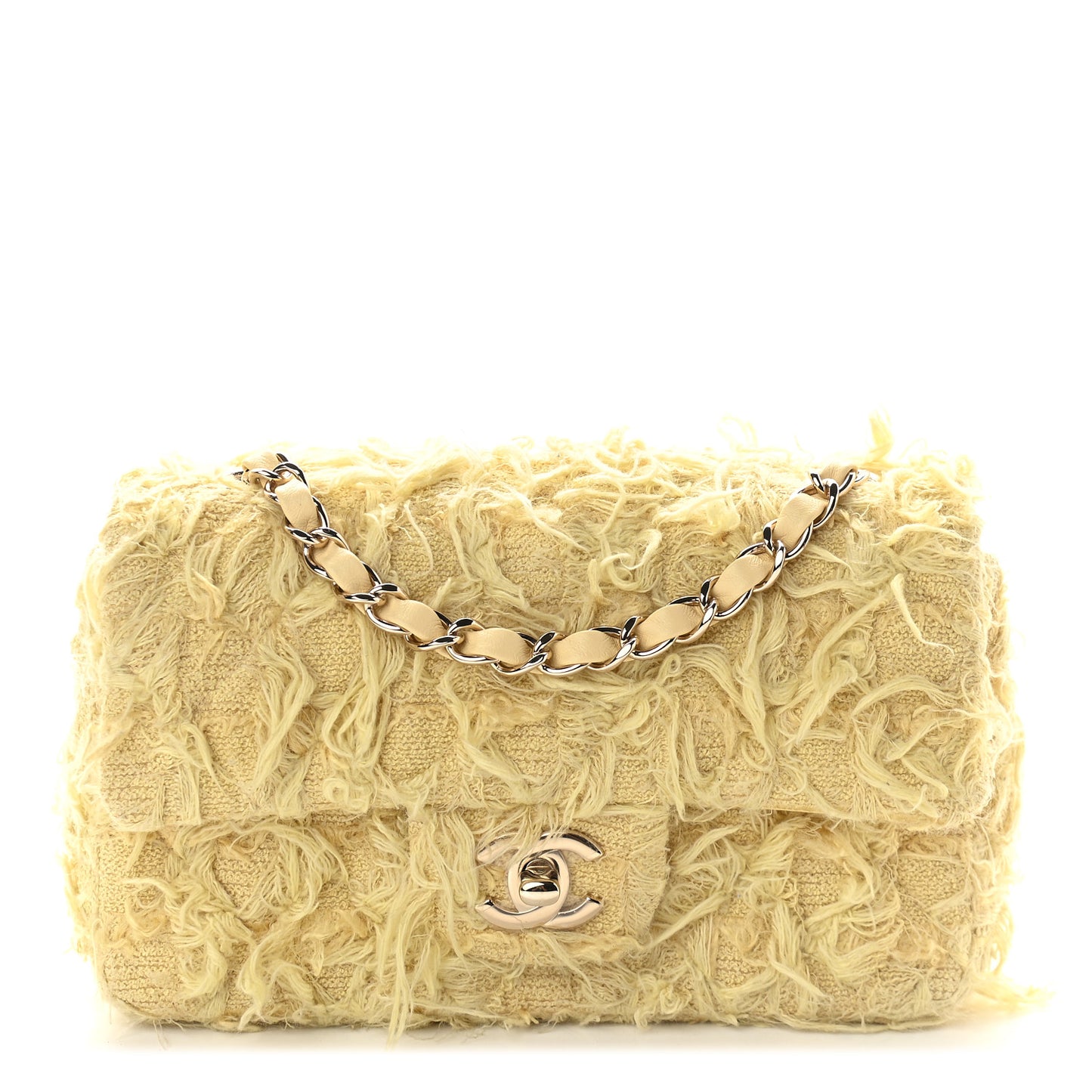 Tweed Quilted Mini Rectangular Flap Yellow