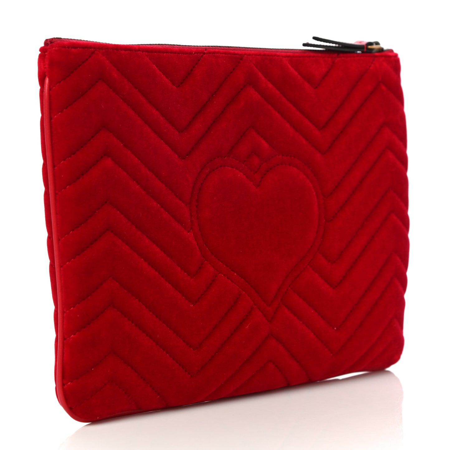 Velvet Matelasse GG Marmont Zip Pouch Hibiscus Red