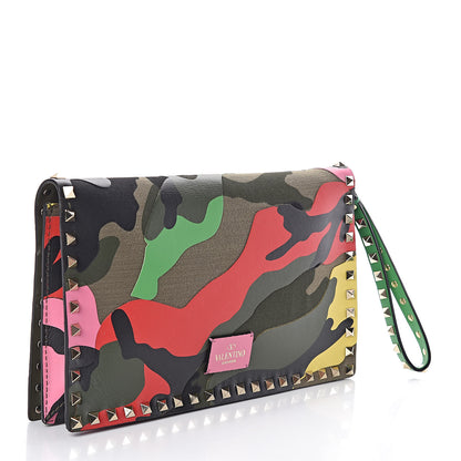 Valentino Garavani Nappa Canvas Camouflage Rockstud Wristlet Clutch Army Green Ninphea Parrot 3 of 6