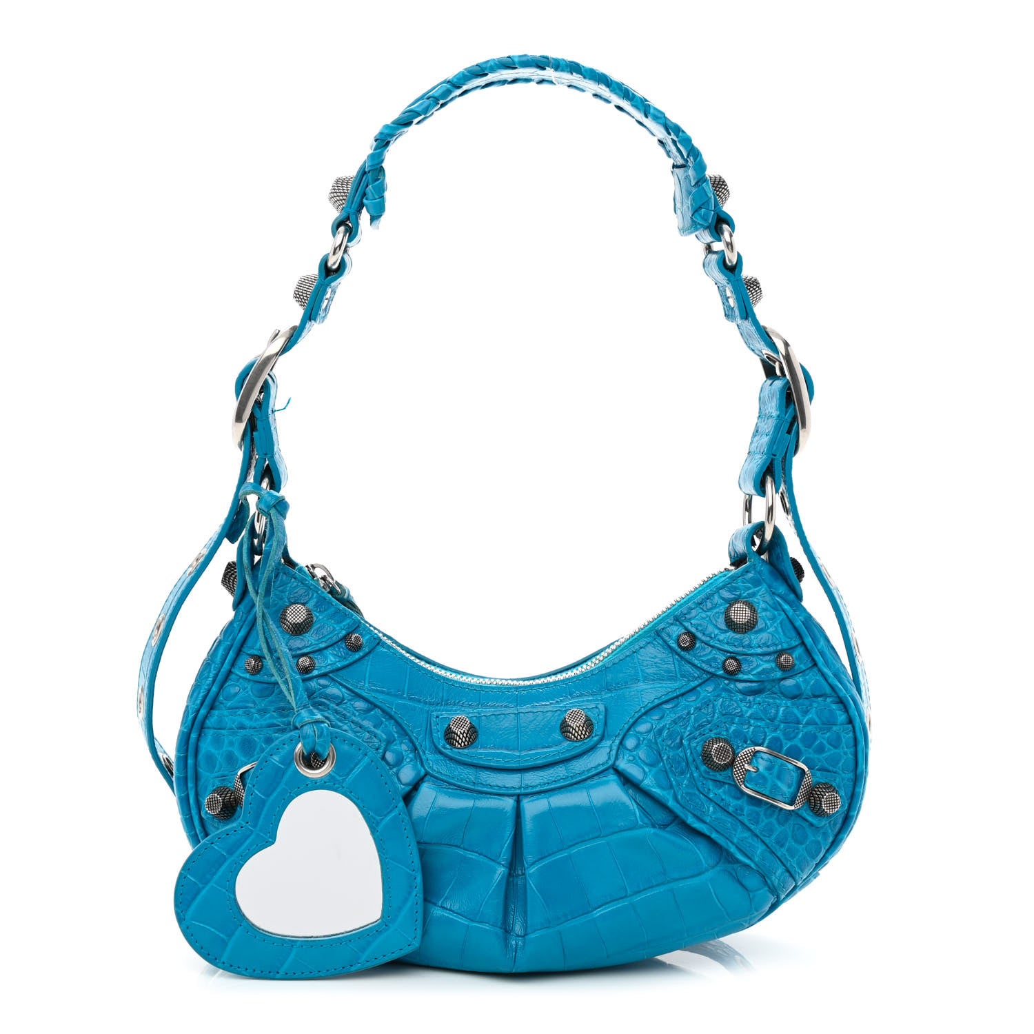 Balenciaga Extra Supple Calfskin Crocodile Embossed Le Cagole Shoulder Bag XS Turquoise 1 of 12