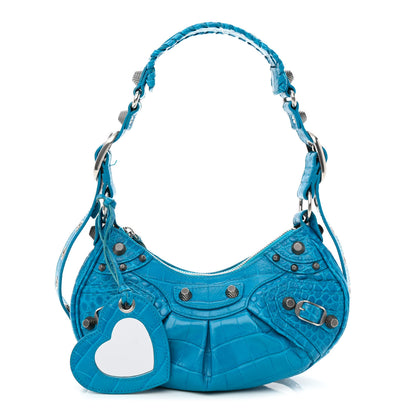 Balenciaga Extra Supple Calfskin Crocodile Embossed Le Cagole Shoulder Bag XS Turquoise 1 of 12