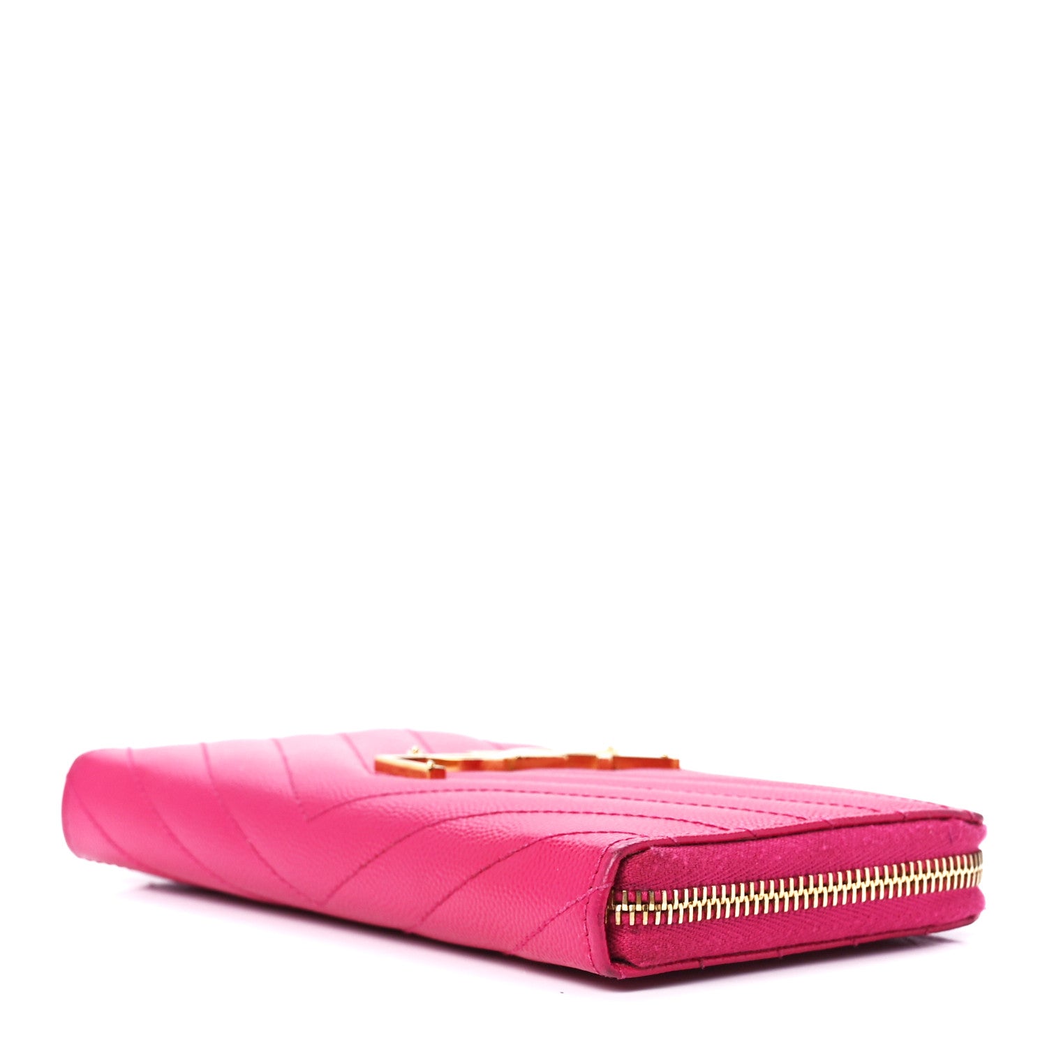 Saint Laurent Grain De Poudre Matelasse Chevron Monogram Zip Around Wallet Fuchsia 8 of 10