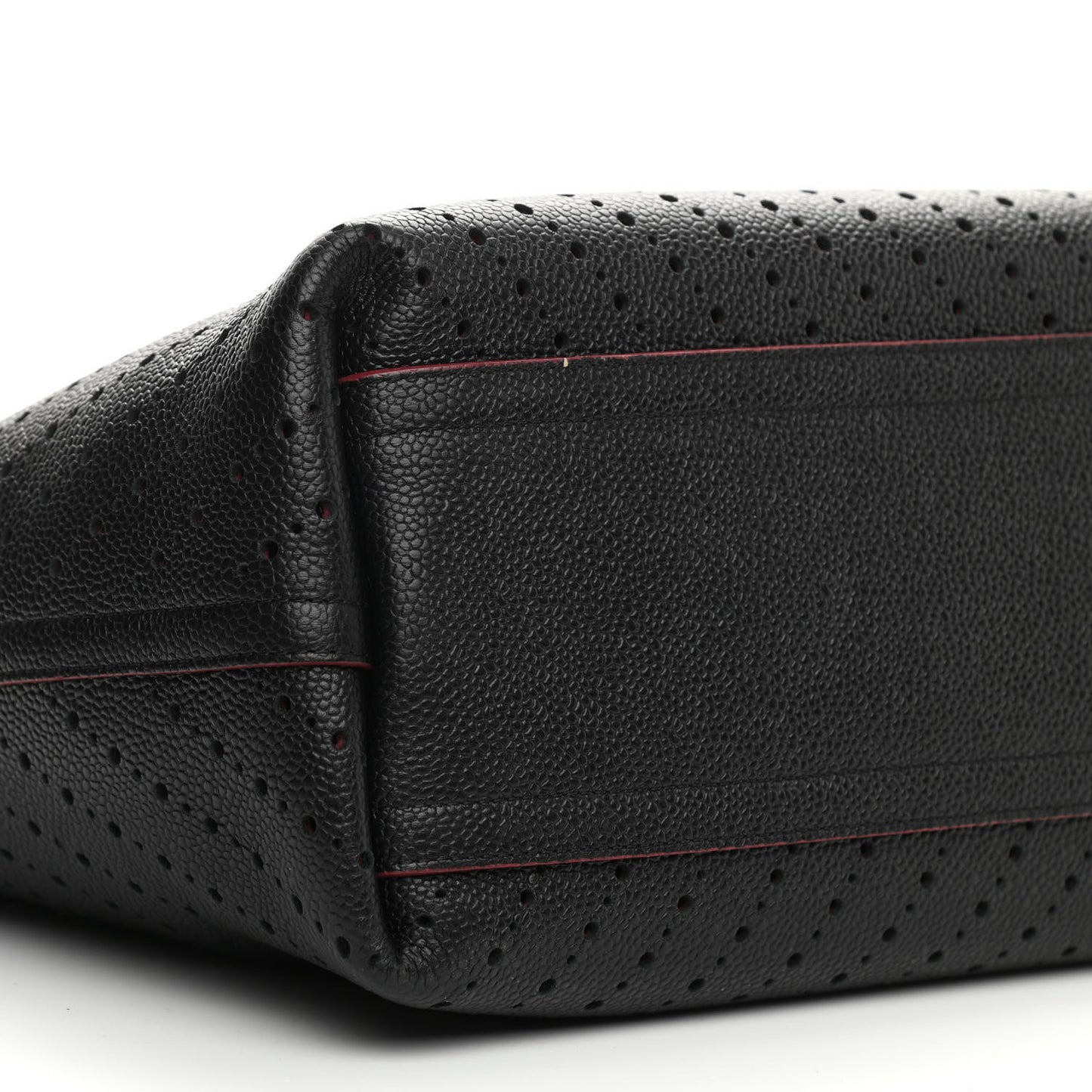 Perforated Grained Calfskin Small Shopping Tote Black
