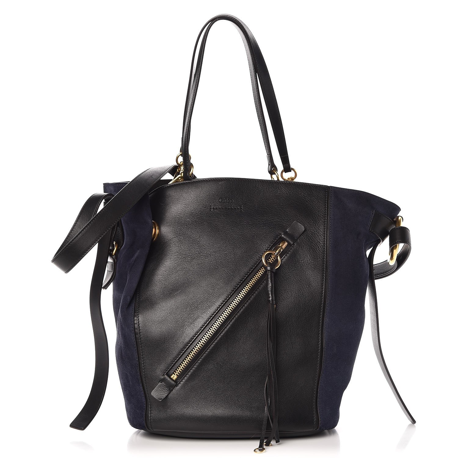 Chloe Smooth Suede Calfskin Medium Myer Double Carry Bag Black Navy 1 of 8