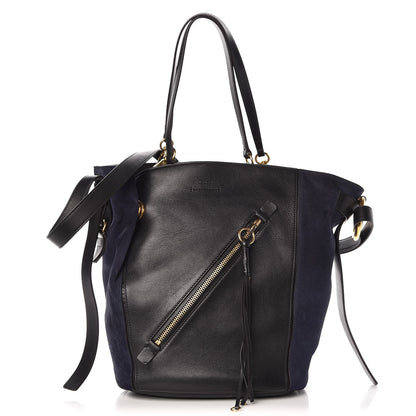 Chloe Smooth Suede Calfskin Medium Myer Double Carry Bag Black Navy 1 of 8