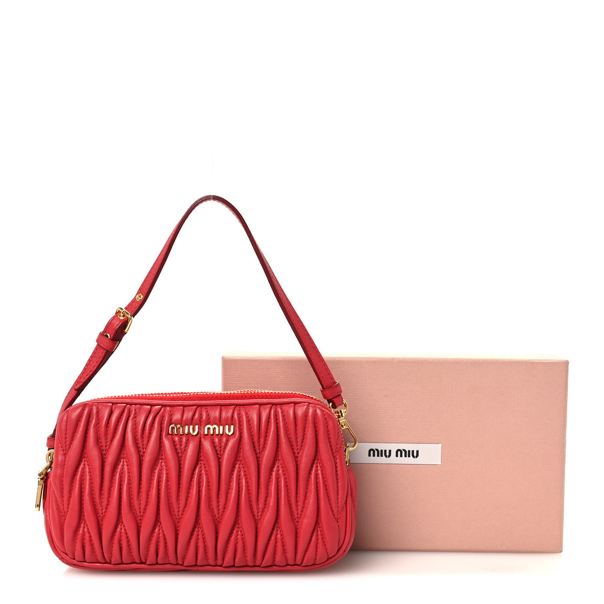 Nappa Matelasse Double Zip Pochette Clutch Rosso