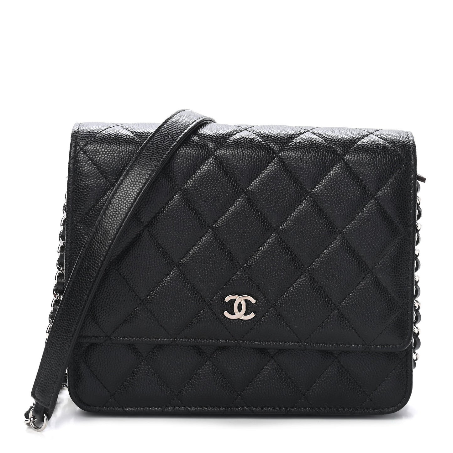 Caviar Quilted Square Wallet On Chain WOC Black