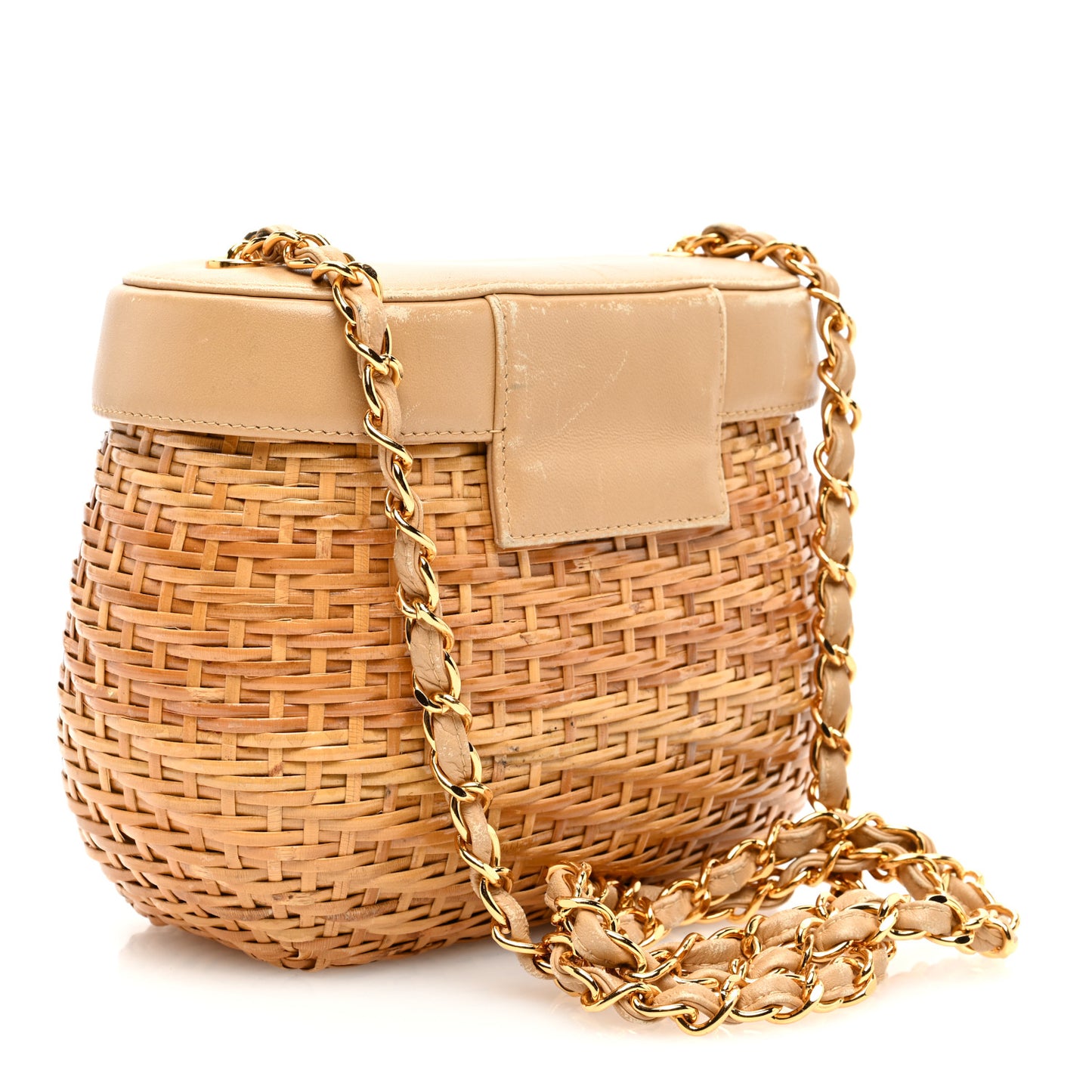 Lambskin Straw Basket Shoulder Bag Beige