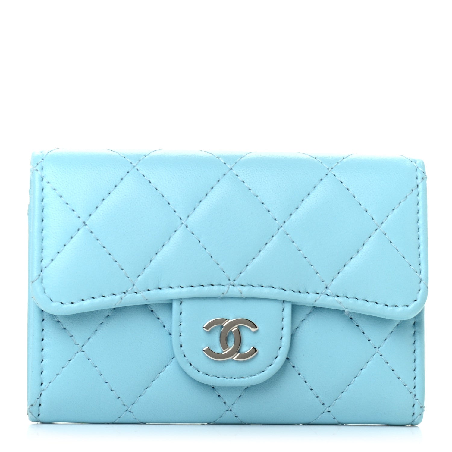 Chanel Lambskin Quilted Flap Card Holder Wallet Light Blue 1 of 8