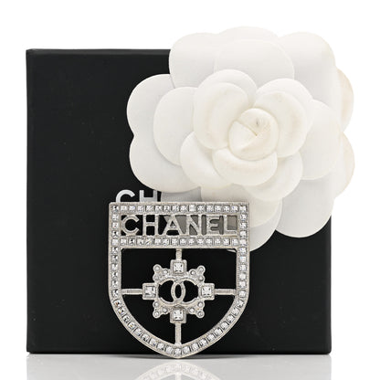 Chanel Swarovski Baguette Crystal CC Shield Brooch Silver 5 of 5