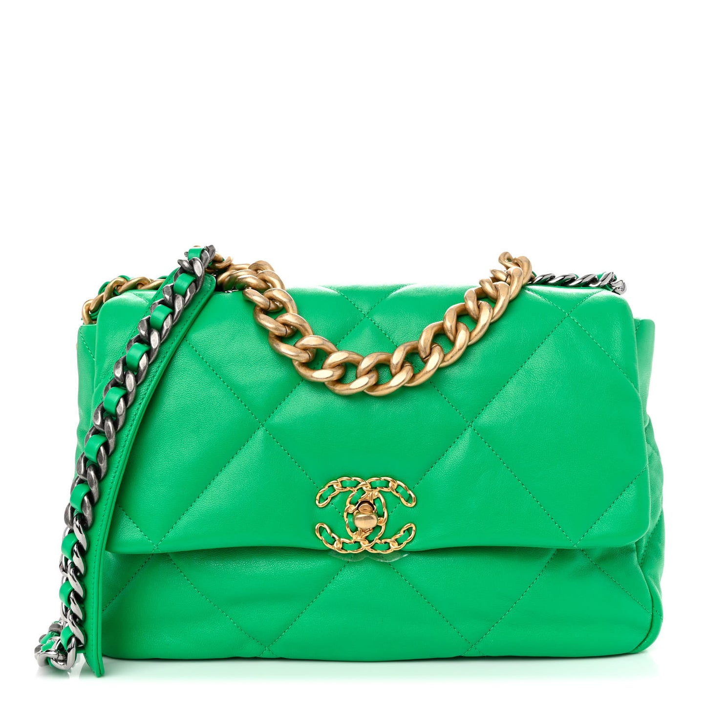 Lambskin Quilted Large Chanel 19 Flap Green